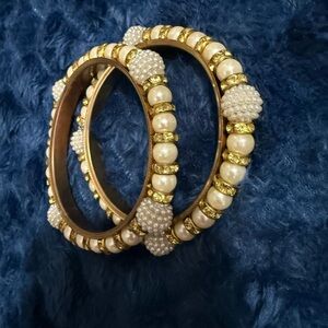 Elegant Gold and Pearl Bangles